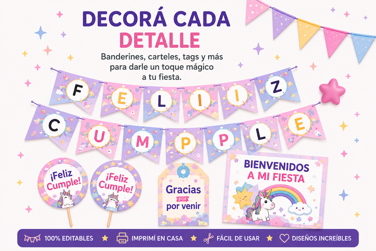 Decorá cada detalle: banderines, carteles y tags
